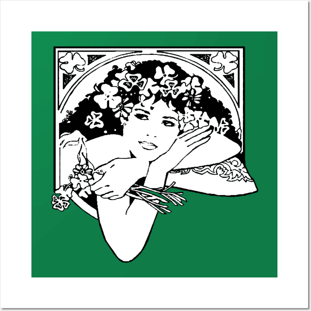 Line Drawing of Irish Woman Holding Shamrocks Wall Art by taiche